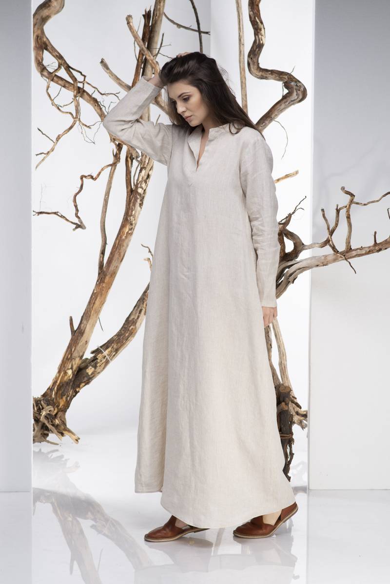 Leinen Abaya, Bescheidenes Kleid, Maxikleid, Boho Langarmkleid, Langes Natürliches Leinenkleid, Plus Size Kleidung von VisibleArt