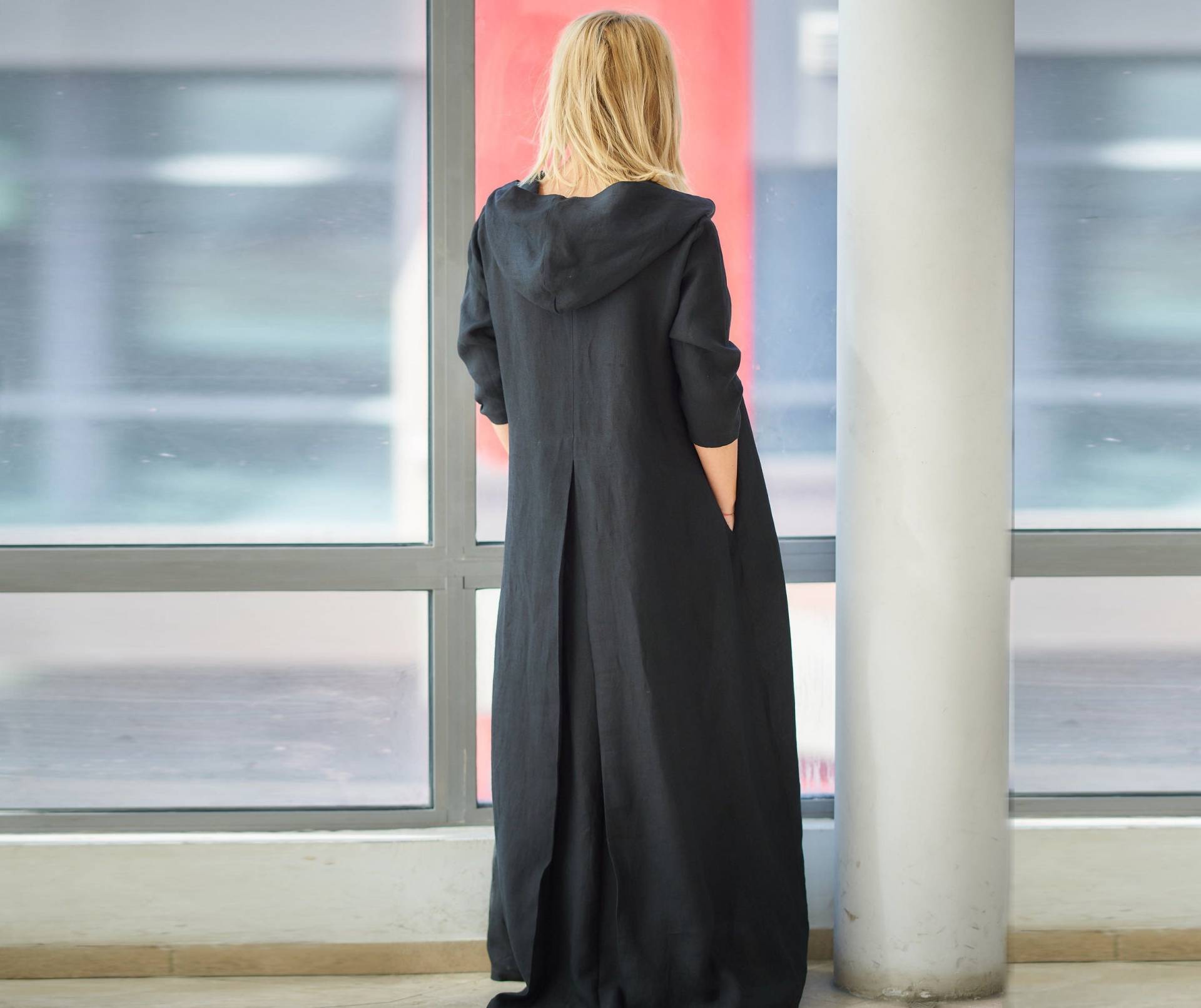 Leinen Kapuzenkleid, Kaftan Kleid, Abaya, Leinenkleidung, Plus Größe Leinenkleid, Schwarzes Leinenkleid Für Frauen, Sommer Maxikleid von VisibleArt