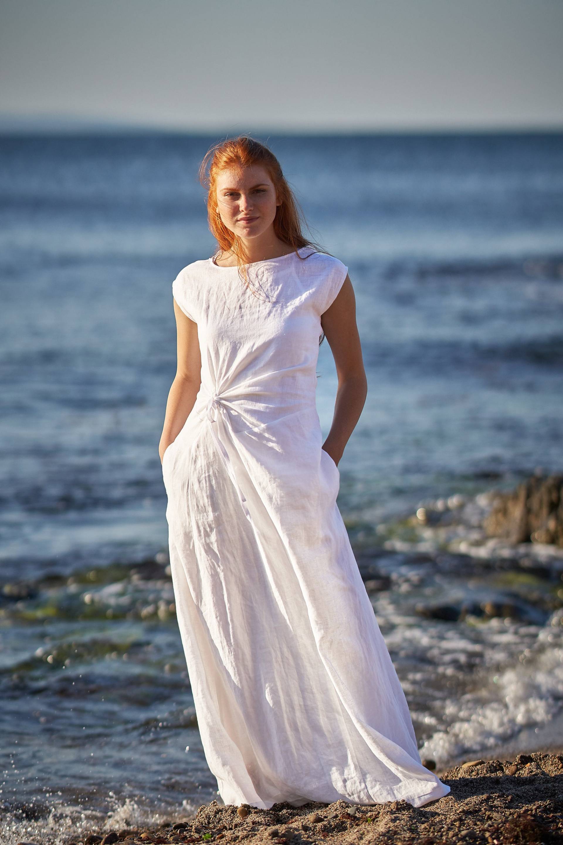 Leinen-Maxikleid, Weißes Leinenkleid, Leinenkleidung Damen, Leinen-Sommerkleid, Maxikleid, Leinen-Kaftan-Kleid, Plus-Size-Maxikleid von VisibleArt