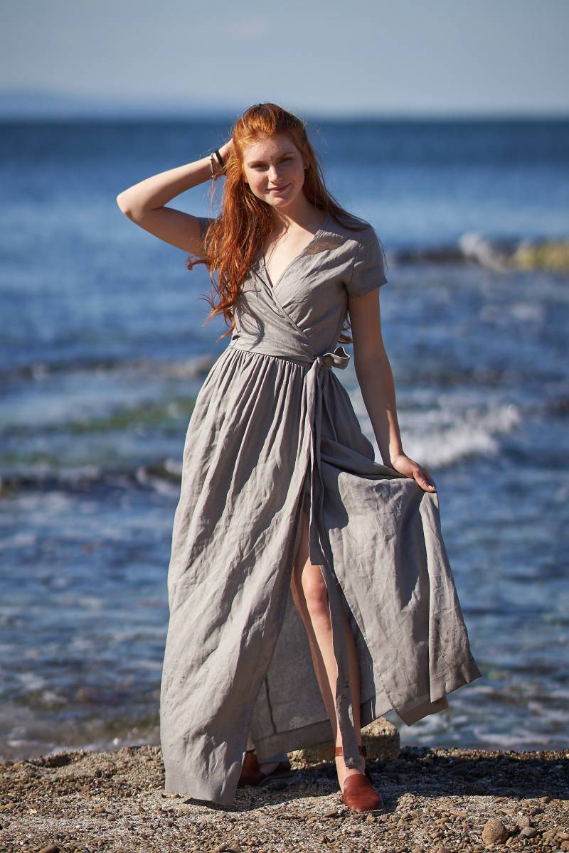 Sommer-Wickel-Leinenkleid, Maxi-Länge, Boho-Kleidung von VisibleArt