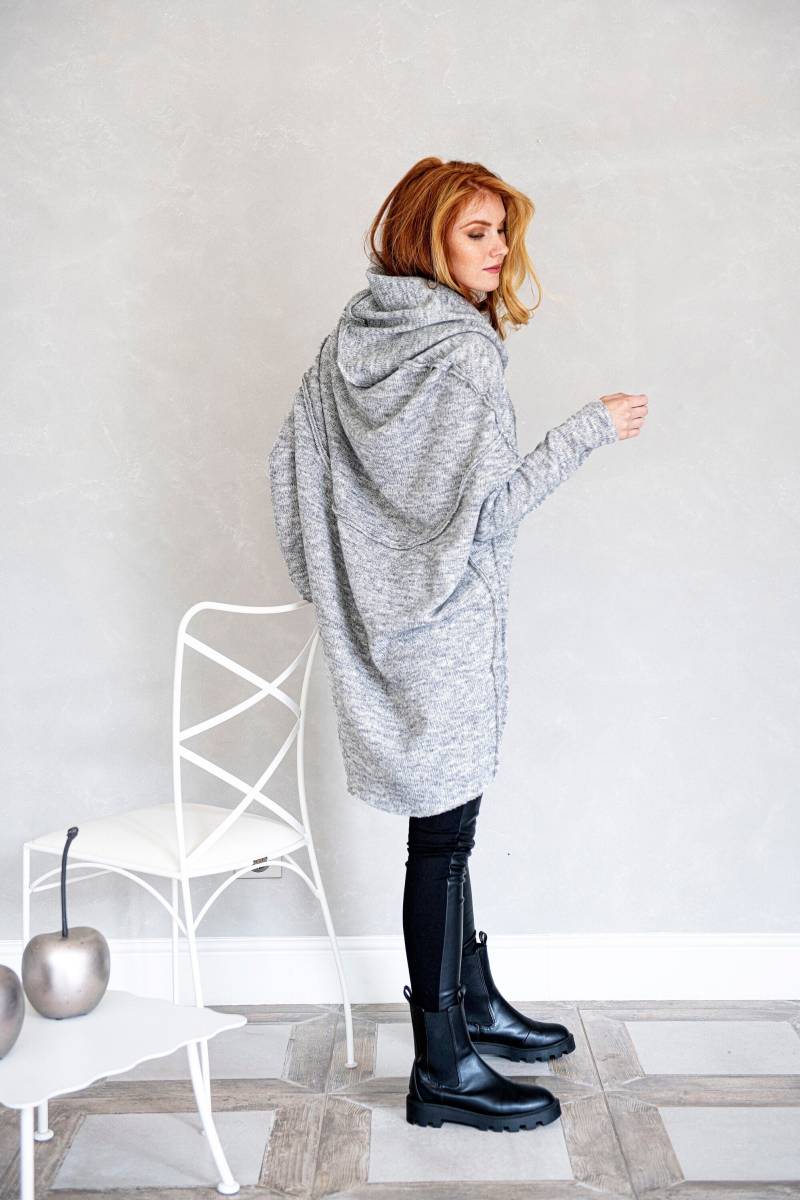 strick Sweatshirt Tunika, Maxi Pullover Frauen, Mit Kapuze Grobstrick Pullover, Übergroße Winter Sweatshirt, Plus Größe Lose Kabel Tunika von VisibleArt