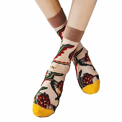 Atmungsaktive Damensocken - 3D Casual Dress Socke, Vintage Floral - Lässige Kleidersocke für Damen, bestickte Blumenmuster-Socken für Sommerfrauen Visiblurry von Visiblurry