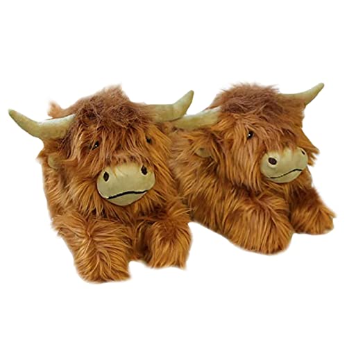 Visiblurry Highland Cow Slippers, Plüschige Rutschfeste Kuh-Hausschuhe, Warme Hausschuhe In Kuhform Für Zu Hause, Warme Tierhausschuhe Für Den Innen- Und Außenbereich Für Erwachsene, Frauen, änner von Visiblurry