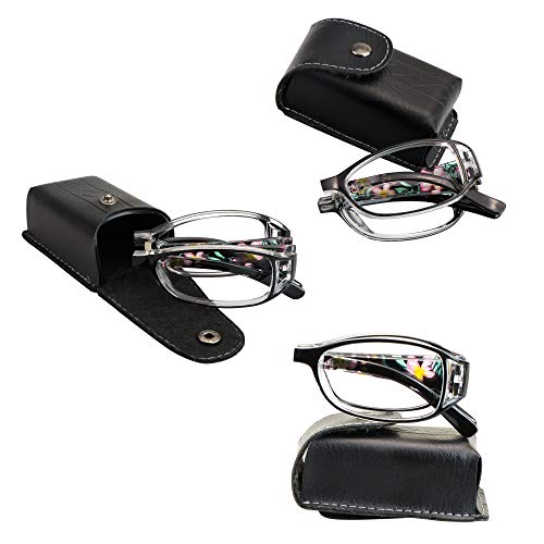 VisionGlobal 3 Paar Lesebrillen Faltbare Lesegeräte mit blauer Lichtsperrlinse Kompakte Faltbrille für Frauen Lesetasche inklusive (Schwarz, +3,00 Vergrößerung) von VisionGlobal