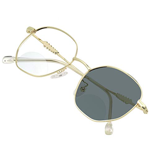 VisionGlobal Bifokal-Lesebrillen, selbsttönende dunkelbraune/graue Sonnenbrille für Herren/Damen, klassische Retro-Square-Brille reduziert Ermüdung (Golden, 0,00/+1,00 Vergrößerung) von VisionGlobal