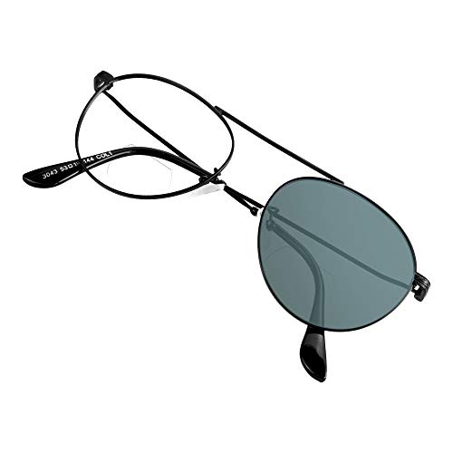 VisionGlobal Bifokale Lesebrillen, selbsttönende dunkelgraue Sonnenbrille für Herren/Damen, klassische Retro-Ovalbrille reduziert Ermüdung (Schwarz, 0,00/+1,75 Vergrößerung) von VisionGlobal