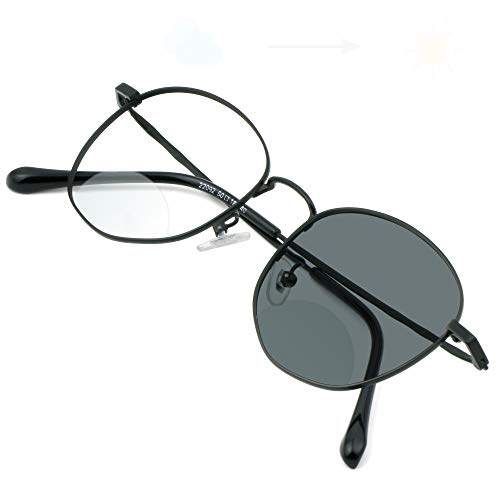 VisionGlobal Bifokale Lesebrillen Fotochrom dunkelgraue Sonnenbrille, klassische Retro-Ovalbrille (Schwarz, 1,00-Vergrößerung) von VisionGlobal