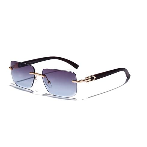 Visionrow Sonnenbrille Unisex Retro UV 400 Rechteckig Randlos (Grau/lila groß dunklem Holz) von Visionrow