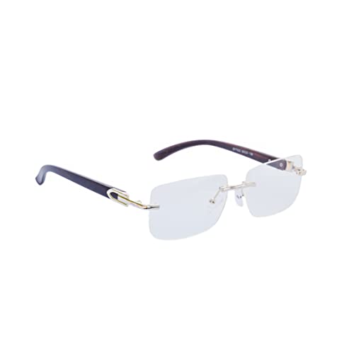 Visionrow Sonnenbrille Unisex Retro UV 400 Rechteckig Randlos (Transparent groß dunklem Holz) von Visionrow