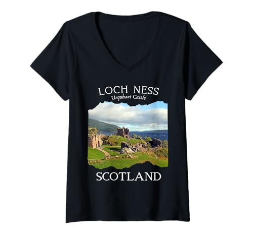 Damen Schottland Loch Ness Urquhart Castle Tourist Andenken Kinder T-Shirt mit V-Ausschnitt Damen Schottland Loch Ness Urquhart Castle Tourist Andenken Kinder T-Shirt mit V-Ausschnitt von Visit Scotland Memorabilia Photography Lake Loch