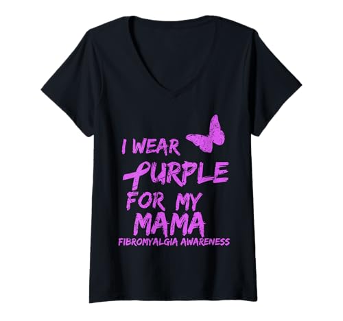 Damen Fibromyalgia Awareness I Wear Purple For My Mama T-Shirt mit V-Ausschnitt Damen Fibromyalgia Awareness I Wear Purple For My Mama T-Shirt mit V-Ausschnitt von Visit Us: Fibromyalgia Medical Awareness Ribbon
