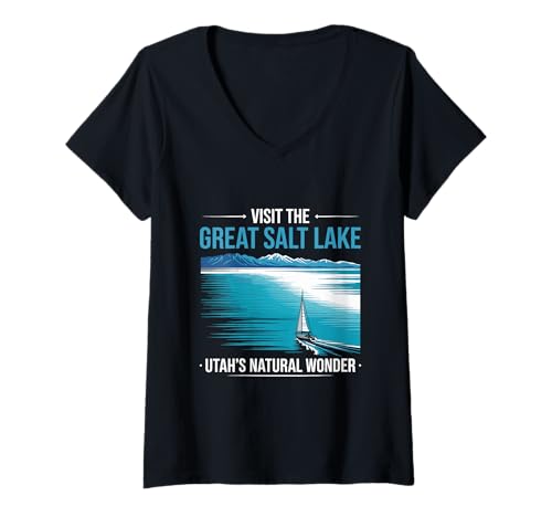 Damen Besuchen Sie das Great Salt Lake Marina Segelboot Utah Tourist T-Shirt mit V-Ausschnitt von Visit Utah's Great Salt Lake