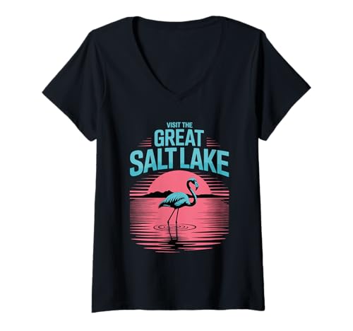Damen Besuchen Sie den Great Salt Lake Flamingo Pink Utah Sunset Tourist T-Shirt mit V-Ausschnitt von Visit Utah's Great Salt Lake