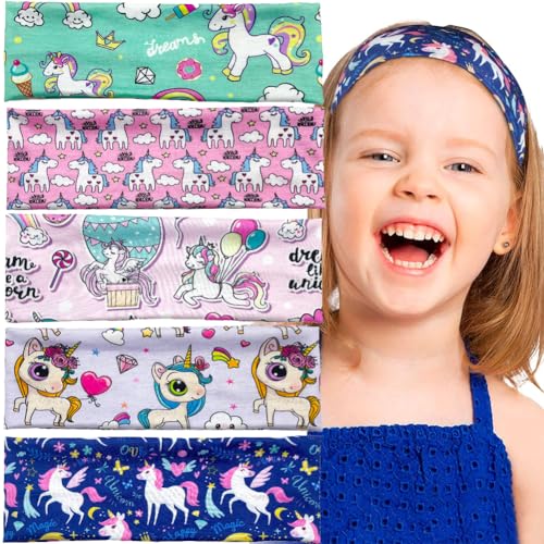 4er Pack Mädchen Cartoon Stirnband | Elastisches, Breites Haarband, Hautfreundlicher Stoff, Kinder 5-15 Jahre Vielseitig einsetzbar Haarband, Geeignet zum Make-up, Fitness von Viskee