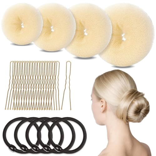 Haar Donut Bun Maker Set 19 Pcs Haar Bun Maker Pack Ring Style Donut Bun Shaper Chignon Haar Zubehör mit Haarnadeln Haar Elastische Bänder für Kinder Mädchen von Viskee