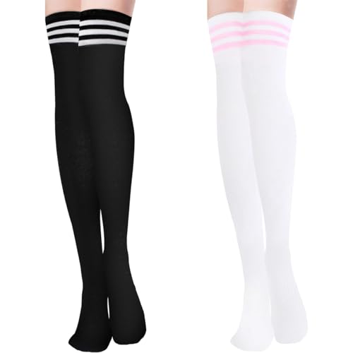 Kniestrümpfe 2PCS Overknee Strümpfe Damen Gestreifte Strümpfe Thigh High Socks Lange Gestreifte Socken Warme Knee Stockings Knee High Beinwärmer Schenkel Socken für Laufen Fußball Cheerleading Sport von Viskee