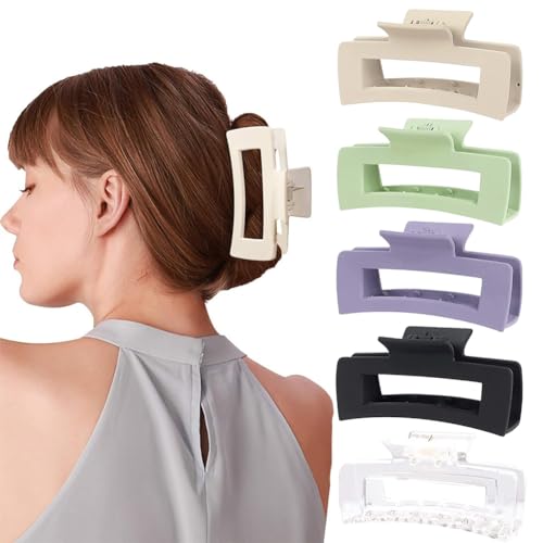 Pinces Haarklammer Groß 5PCS Rechteckig Rutschfestes Haar Jaw Clips Haarstyling-Zubehör für Frauen Mädchen für Damen Langes Lockiges Haar für Damen Mädchen Dickes und dünnes Haar von Viskee