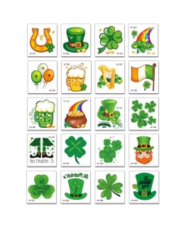 Temporäre Tattoos Kinder 20 Blätter St. Patrick's Day Tattoo Aufkleber Pack Wasserdichte Tattoo Aufkleber St. Patrick Thema Tattoos für Kinder Geburtstagsparty Zubehör von Viskee