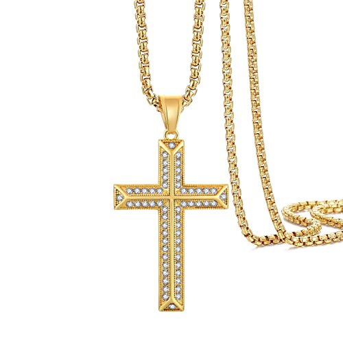 Viskyna Herren-Halskette mit Kreuz-Anhänger, Edelstahl, Kruzifix, religiöser Schmuck, Geschenk für Männer, mit 61 cm langer Kette, Edelstahl, Zirkonia von Viskyna