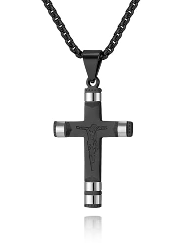 Viskyna Kreuz-Halskette für Herren, 316L-Edelstahl, Jesus-Kruzifix-Kette, Anhänger, christlicher, religiöser Schmuck, Edelstahl, Kein Edelstein von Viskyna