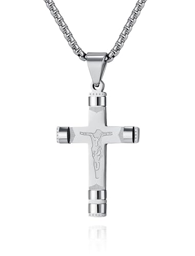 Viskyna Kreuz-Halskette für Herren, 316L-Edelstahl, Jesus-Kruzifix-Kette, Anhänger, christlicher, religiöser Schmuck, Edelstahl, Kein Edelstein von Viskyna