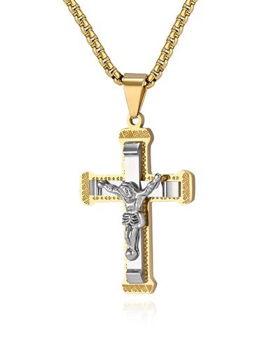 Viskyna Kreuz-Halskette für Herren, 316L-Edelstahl, Jesus-Kruzifix-Kette, Anhänger, christlicher, religiöser Schmuck, Edelstahl, Kein Edelstein von Viskyna