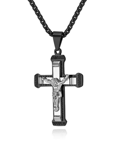 Viskyna Kreuz-Halskette für Herren, 316L-Edelstahl, Jesus-Kruzifix-Kette, Anhänger, christlicher, religiöser Schmuck, Edelstahl, Kein Edelstein von Viskyna