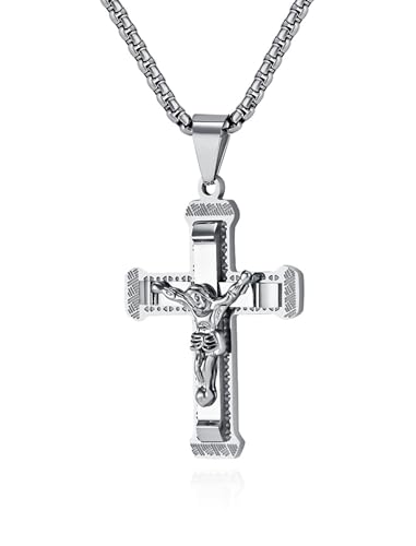 Viskyna Kreuz-Halskette für Herren, 316L-Edelstahl, Jesus-Kruzifix-Kette, Anhänger, christlicher, religiöser Schmuck, Edelstahl, Kein Edelstein von Viskyna