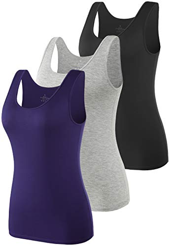 vislivin Elastische Tank Tops für Damen Unterhemden 3er Pack Schwarz/Grau/Dunkelblau L von vislivin