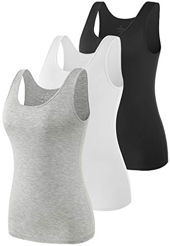 vislivin Elastische Tank Tops für Damen Unterhemden 3er Pack Schwarz//Weiß/Grau M von vislivin