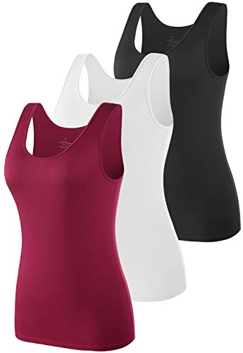 vislivin Elastische Tank Tops für Damen Unterhemden 3er Pack Schwarz/Weiß/Weinrot L von vislivin