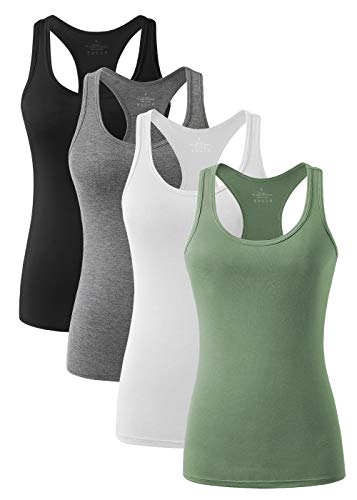 vislivin Workout Tanktops für Damen Racerback Yoga Tanks Basic Sportliche Activewear-4er Pack Schwarz/Dunkelgrau/Weiß/Armeegrün XL von vislivin