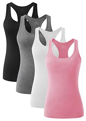 vislivin Workout Tanktops für Damen Racerback Yoga Tanks Basic Sportliche Activewear-4er Pack Schwarz/Dunkelgrau/Weiß/Rosa L von vislivin