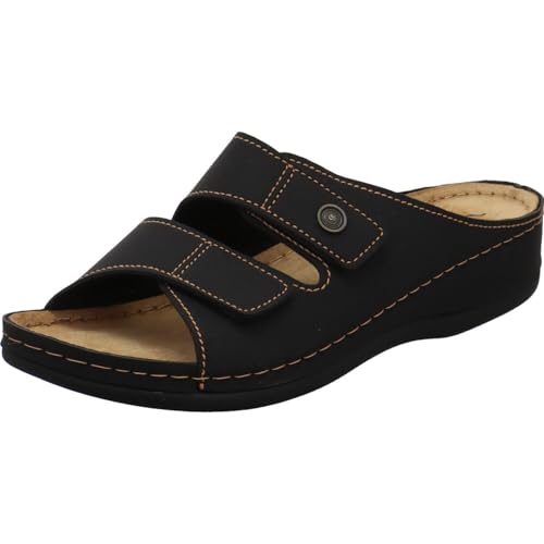 Vista Damen Pantolette in Schwarz aus Kunstleder mit Klettverschluss und Keilabsatz. schwarz Gr. 39 von Vista