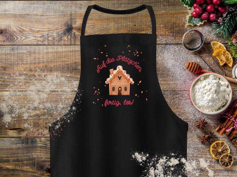 Weihnachts-Schürze "Auf Die Plätzchen, Fertig, Los" | Geschenk Für Backliebhaber Weihnachtsgeschenk Mama, Oma Backschürze Weihnachten von VisualmotivationDE