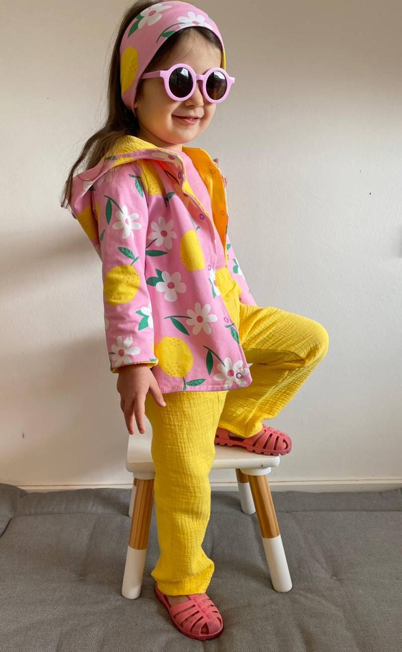 Visuell Design - Frühling Musselin Wendejacke Jacke Leichte Übergangsjacke Kinder Pink Gelb Zitrone von VisuellDesign
