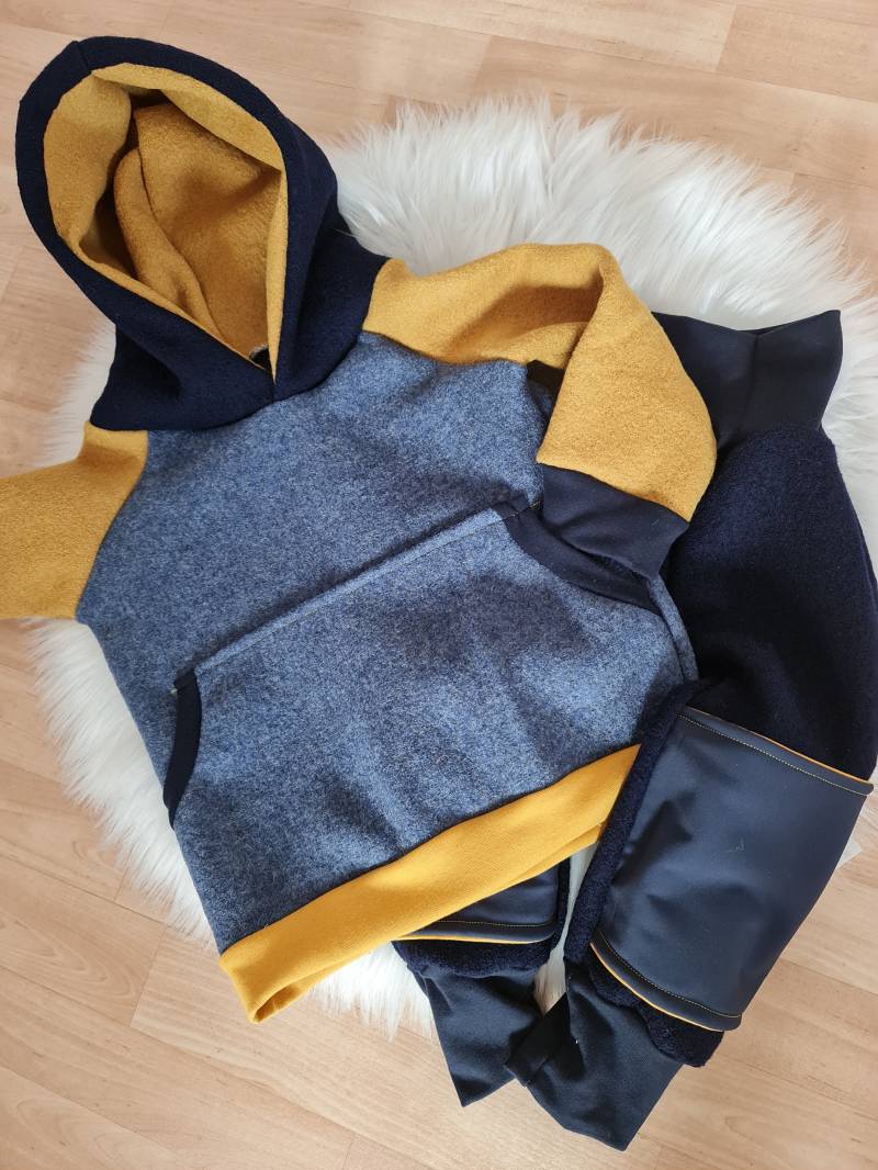 Visuell Design Kindergarten Walkhose Mit Softshell Patch Pumphose Plus Walkpullover Im Set - Unifarben 74 80 92 98 104 116 122 134 von VisuellDesign