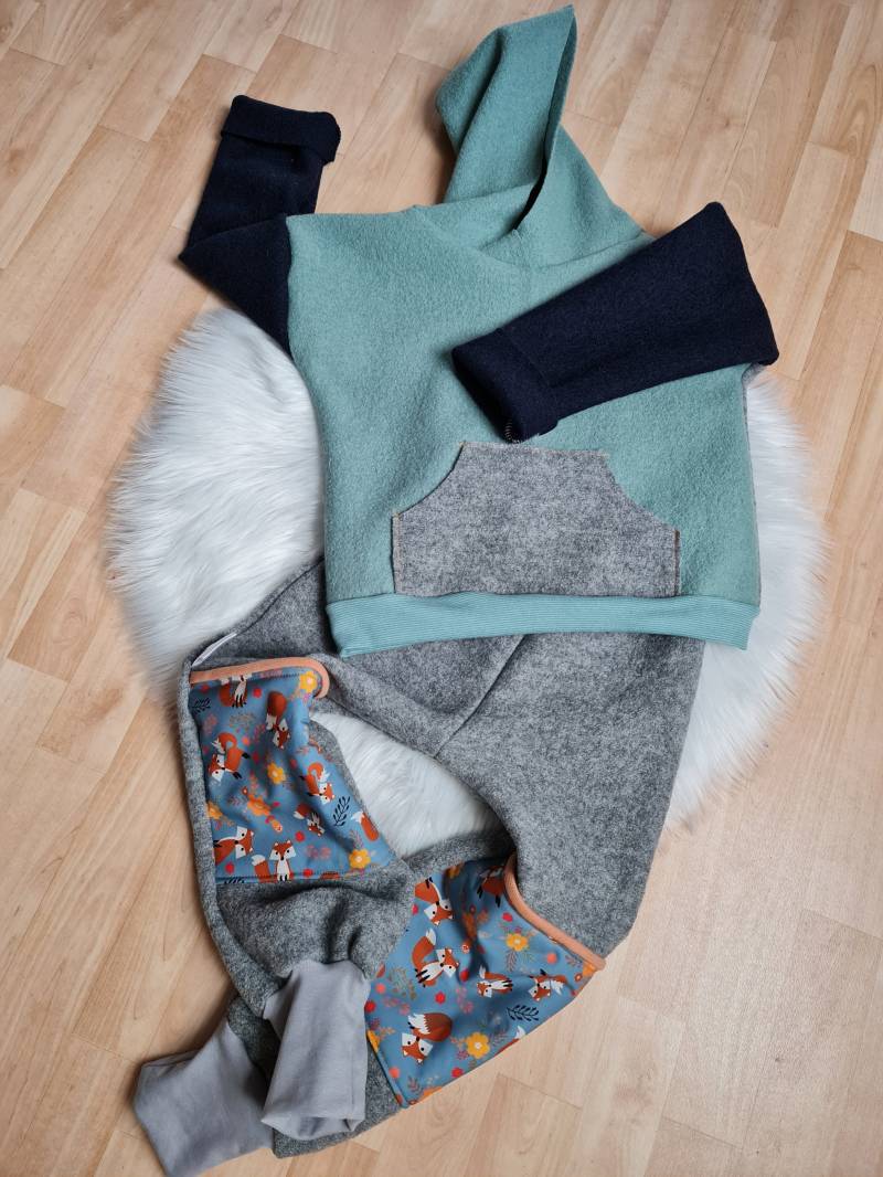 Visuell Design Kindergarten Walkhose Mit Softshell Patch Pumphose Plus Walkpullover Im Set - Unifarben 74 80 92 98 104 116 122 von VisuellDesign