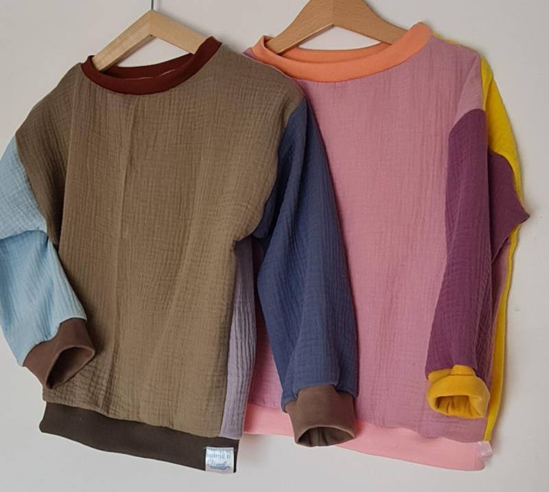 Visuell Design - Patchwork Musselin Musselinshirt Langarmshirt Uni Farben Baumwolle Ökotex Kinder Oversize Luftig von VisuellDesign