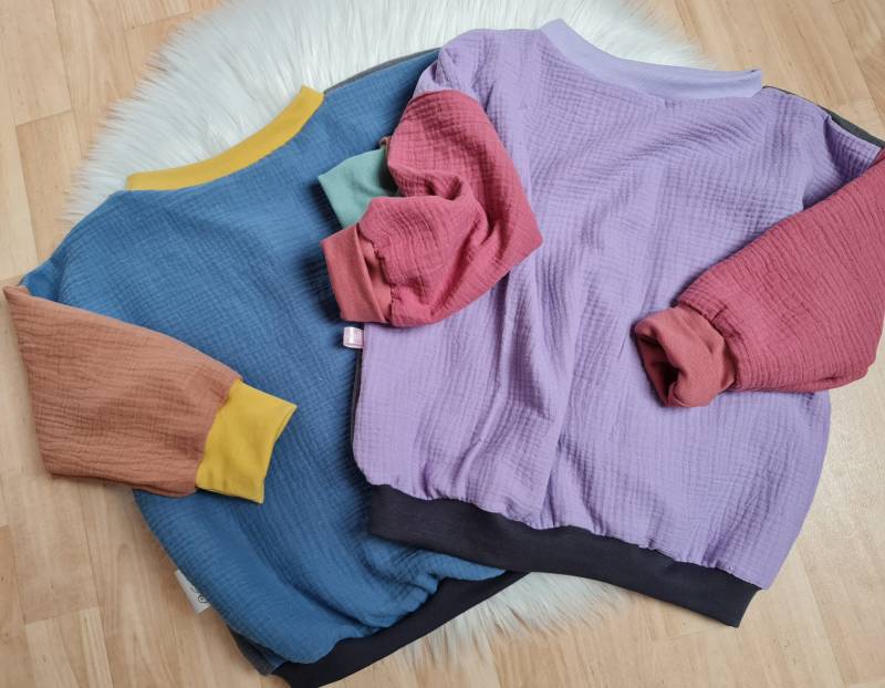 Visuell Design - Patchwork Musselin Musselinshirt Langarmshirt Uni Farben Baumwolle Ökotex Kinder Oversize Luftig von VisuellDesign