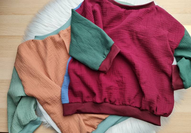 Visuell Design - Patchwork Musselin Musselinshirt Langarmshirt Uni Farben Baumwolle Ökotex Kinder Oversize Luftig von VisuellDesign