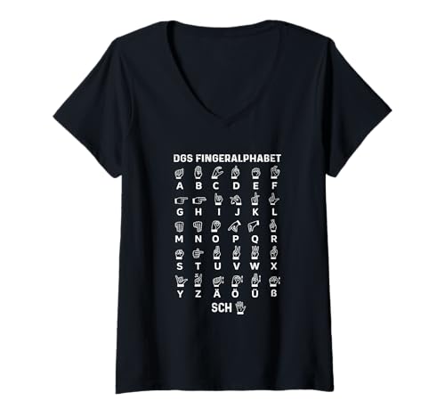 Damen DGS Finger Alphabet - Deutsche Gebärdensprache T-Shirt mit V-Ausschnitt Damen DGS Finger Alphabet - Deutsche Gebärdensprache T-Shirt mit V-Ausschnitt von Visuelle Sprache DE