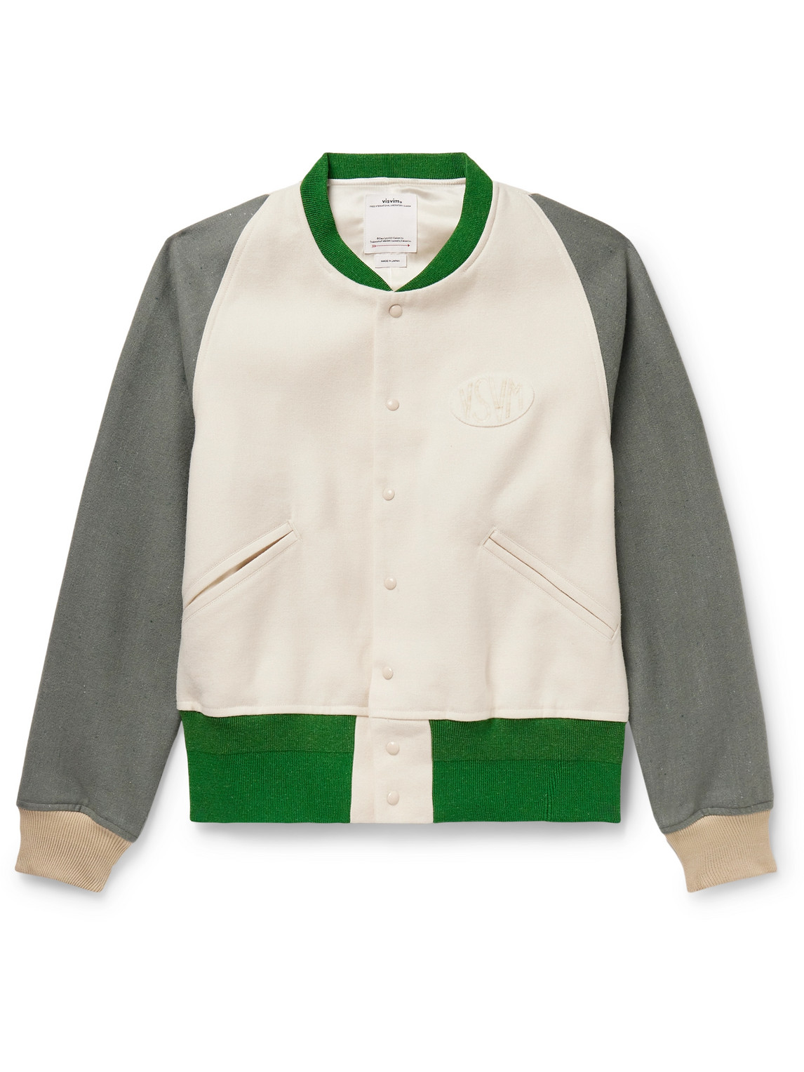 Visvim - Colour-Block Logo-Appliquéd Wool and Linen-Blend Varsity Jacket - Men - Green - 2 von Visvim