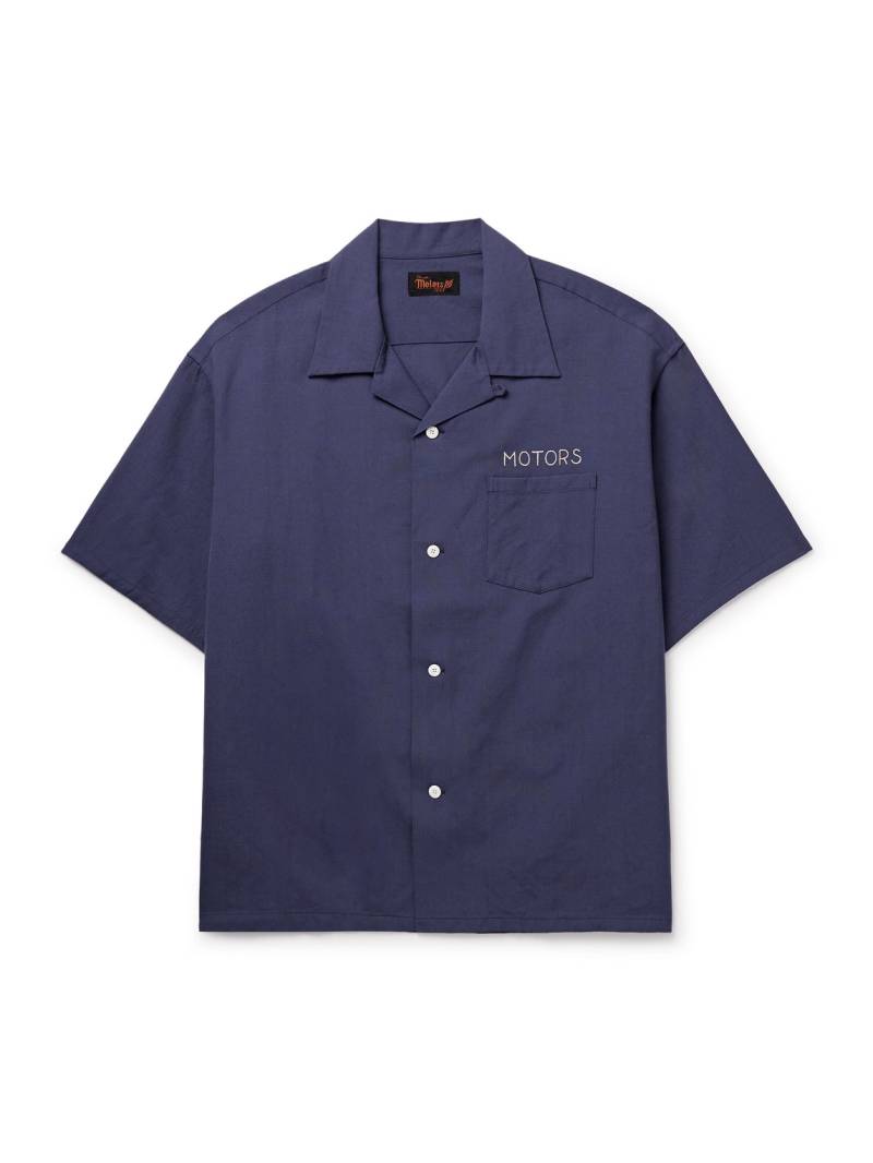Visvim - Crosby Convertible-Collar Embroidered Wool and Linen-Blend Shirt - Men - Blue - 4 von Visvim