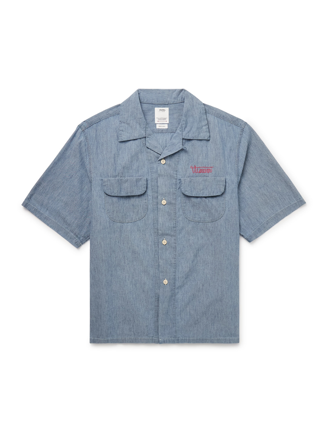 Visvim - Keesey Convertible-Collar Logo-Embroidered Cotton and Silk-Blend Chambray Shirt - Men - Blue - 1 Visvim - Keesey Convertible-Collar Logo-Embroidered Cotton and Silk-Blend Chambray Shirt - Men - Blue - 1 von Visvim