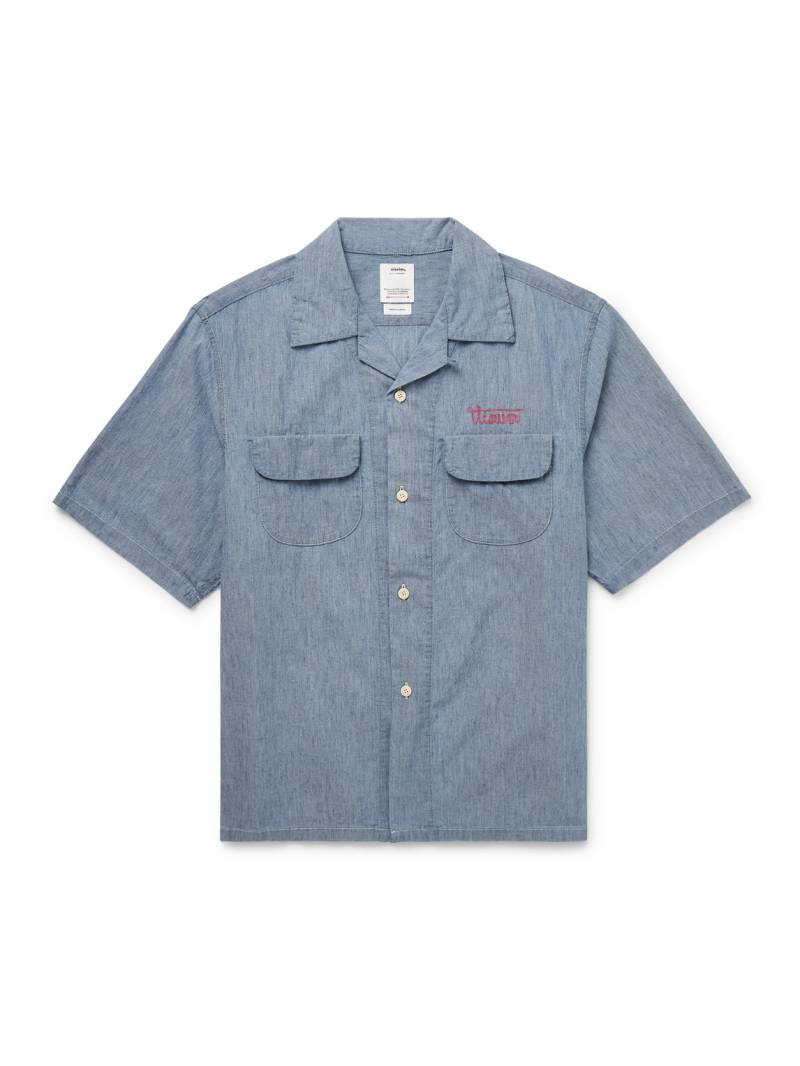 Visvim - Keesey Convertible-Collar Logo-Embroidered Cotton and Silk-Blend Chambray Shirt - Men - Blue - 1 von Visvim
