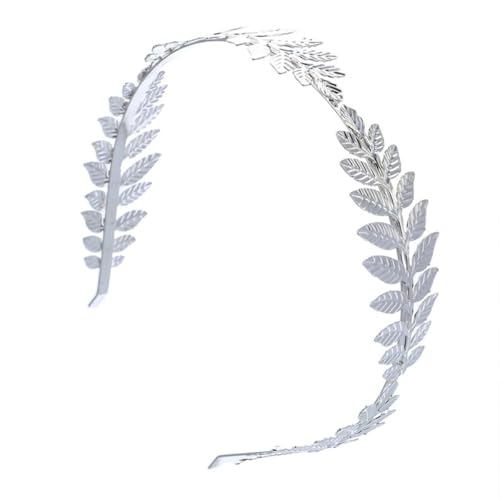 Visxcnu 1Stücke Damen Haarband Gold Kopfschmuck Braut,Römische Göttin Haarreif, Mädchen Lorbeerkranz Haarschmuck Goldene Hochzeit Boho Blatt Haar Krone Accessories-Silber von Visxcnu