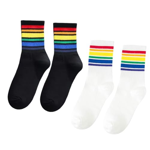 Visxcnu 2 Paare Pride Socken, Regenbogen Socken, Bunte Flagge Pride Csd Sportsocken Unisex Lgbtq Accessoires Regenbogen Geschenke, Schwule Stolz Weiß Herren Damen von Visxcnu