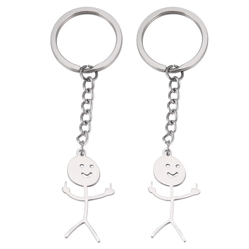 Visxcnu 2Pcs Lustiges Skelett Smiley kleiner Mann Gebärdensprache Schlüsselanhänger - Lustiges Finger Stickman Nette Trend Tasche Auto Schlüssel Anhänger Paar Geschenk Schlüsselanhänger von Visxcnu