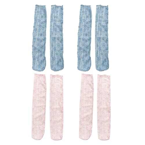 Visxcnu 4 Paar Damen Spitzen Socken Hohl Muster Rüschen Socken Lace Fishnet Söckchen Women's Lace Socks Aushöhlen Söckchen Prinzessin Söckchen Kleidsocken für Frauen Mädchen（Blau+Rosa） von Visxcnu